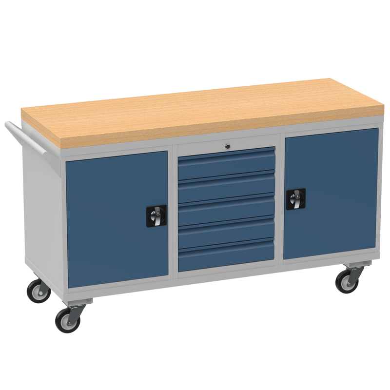 Triple Cupboard/Drawer Rolling Tool Cabinet | Solid Wood Worktop