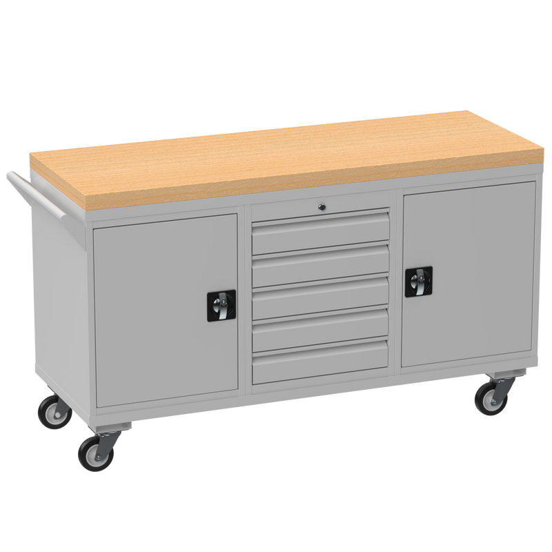 Triple Cupboard/Drawer Rolling Tool Cabinet | Solid Wood Worktop