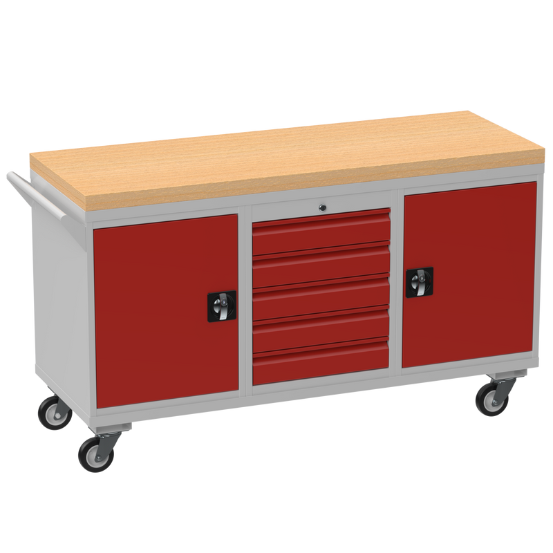 Triple Cupboard/Drawer Rolling Tool Cabinet | Solid Wood Worktop