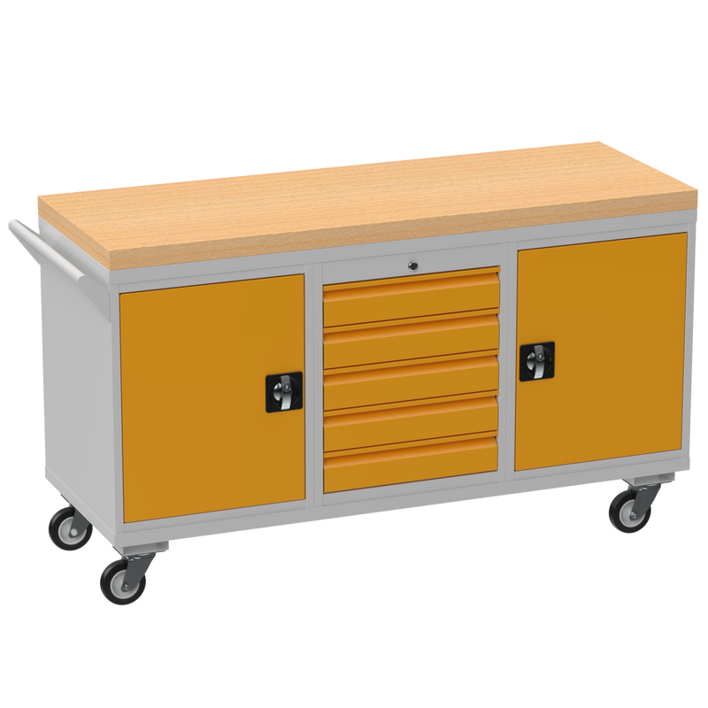 Triple Cupboard/Drawer Rolling Tool Cabinet | Solid Wood Worktop