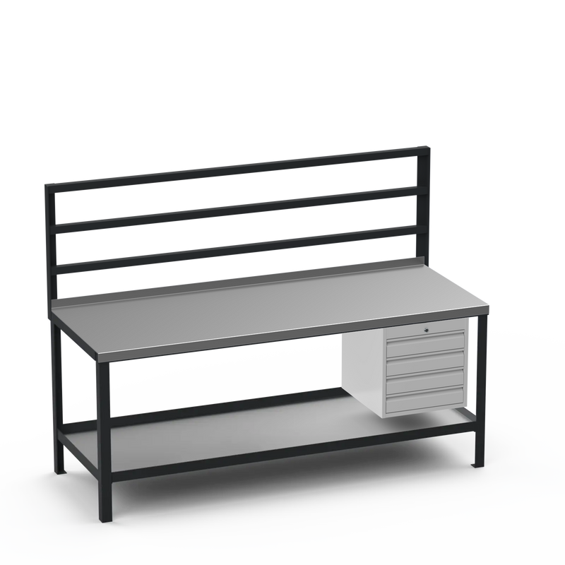 Heavy Duty Steel Workbench with Pegboard Support Rails & 4 Drawer Storage Unit