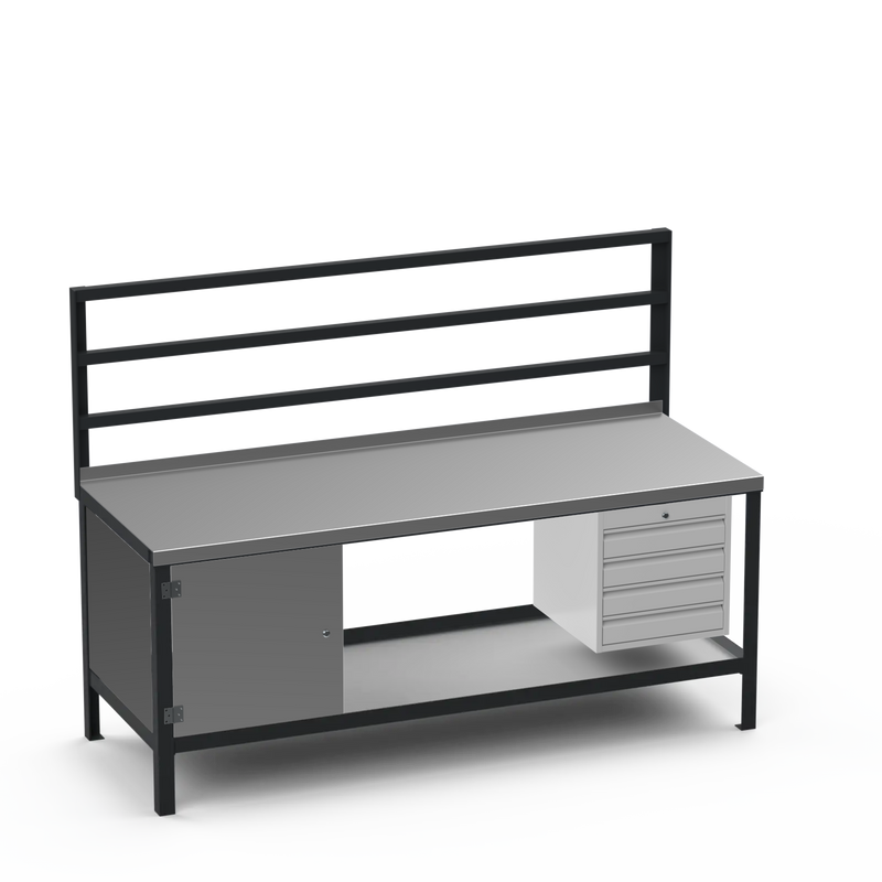 Steel Top Heavy Duty Workbench | Cupboard & 4 Drawer Storage