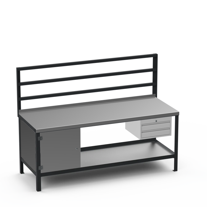 Steel Top Heavy Duty Workbench | Enclosed Cupboard & 2 Drawer Storage