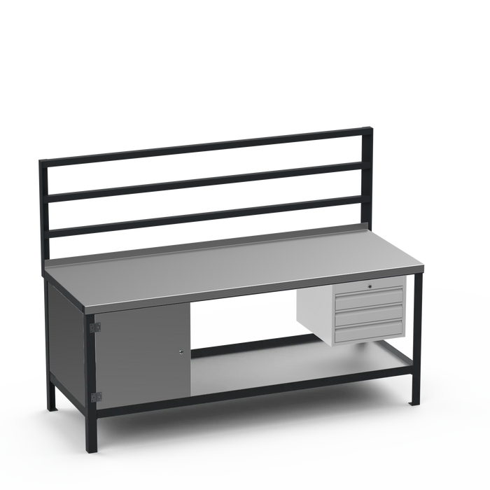 Steel Top Heavy Duty Workbench | Enclosed Cupboard & 3 Drawer Storage
