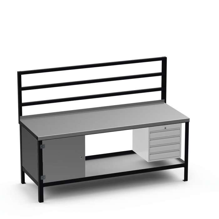 Steel Top Heavy Duty Workbench | Enclosed Cupboard & 4 Drawer Storage