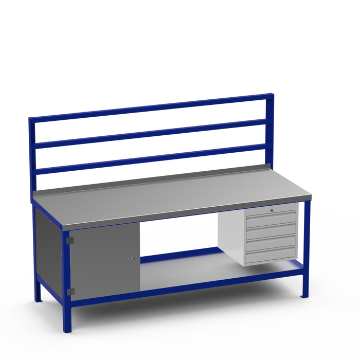 Steel Top Heavy Duty Workbench | Enclosed Cupboard & 4 Drawer Storage