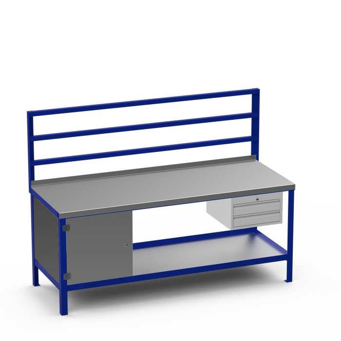 Steel Top Heavy Duty Workbench | Enclosed Cupboard & 2 Drawer Storage