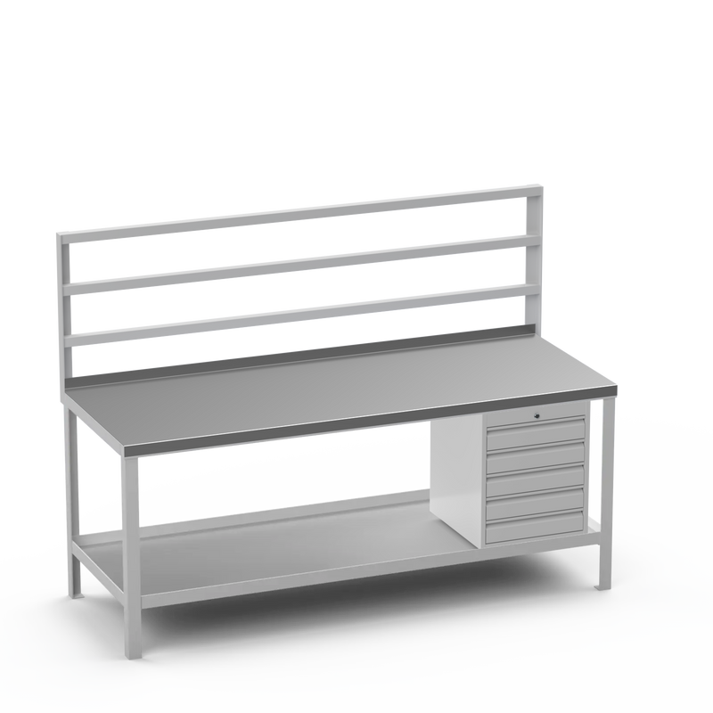 Heavy Duty Steel Workbench with Pegboard Support Rails & 5 Drawer Storage Unit