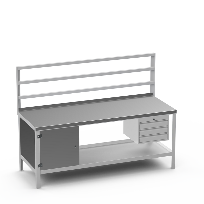 Steel Top Heavy Duty Workbench | Cupboard & 3 Drawer Storage