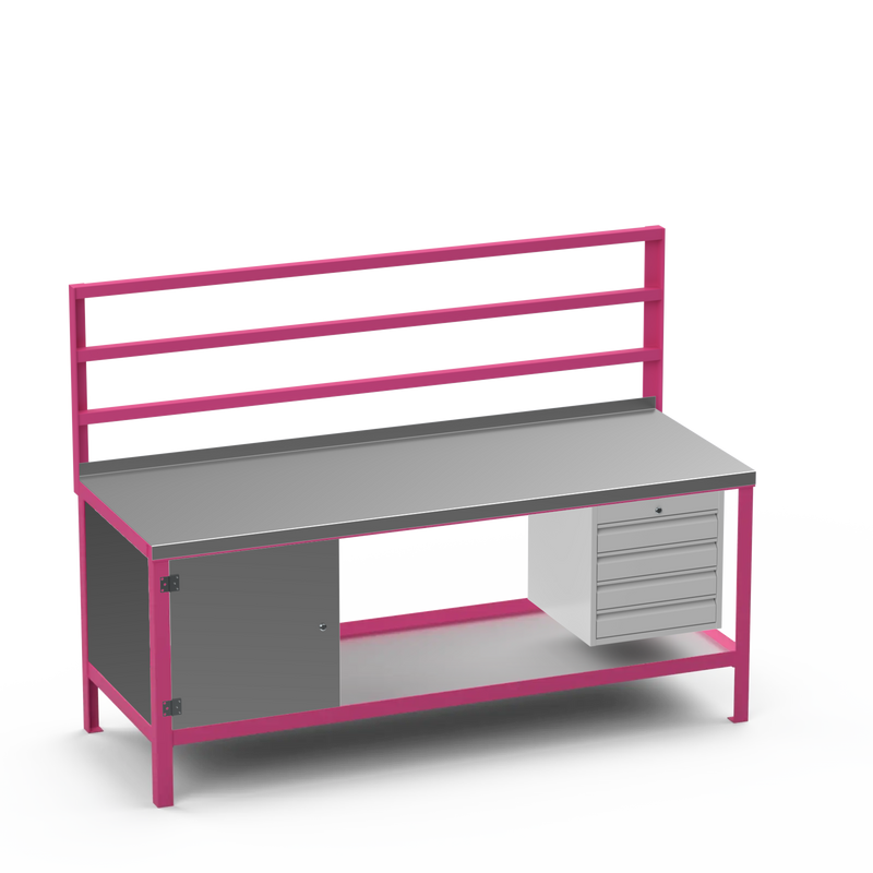 Steel Top Heavy Duty Workbench | Cupboard & 4 Drawer Storage