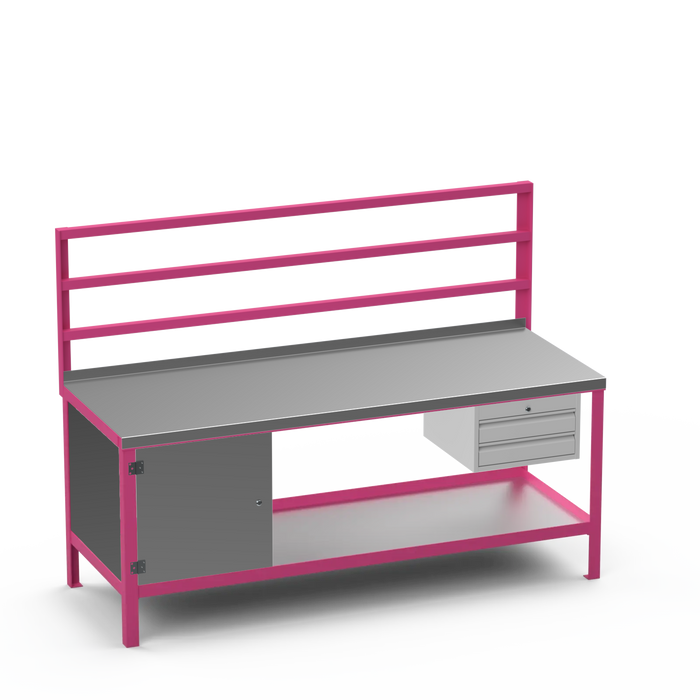 Steel Top Heavy Duty Workbench | Enclosed Cupboard & 2 Drawer Storage