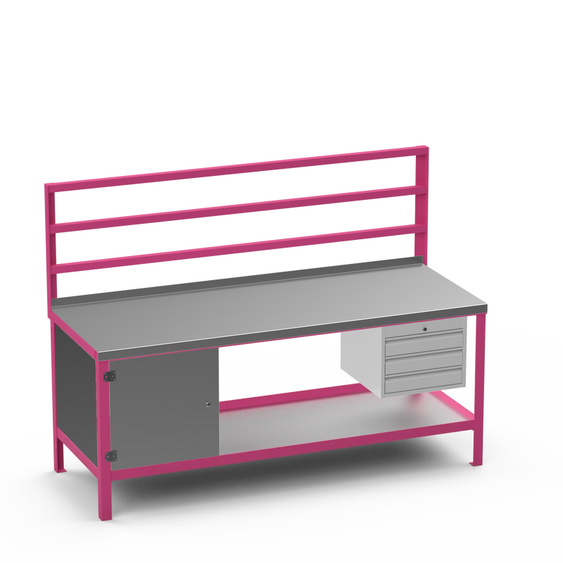 Steel Top Heavy Duty Workbench | Cupboard & 3 Drawer Storage