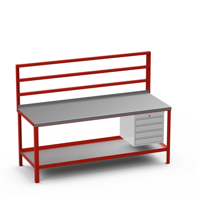 Heavy Duty Steel Workbench with Pegboard Support Rails & 4 Drawer Storage Unit