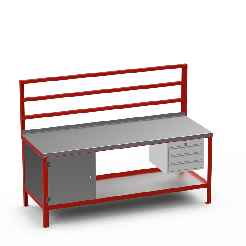 Steel Top Heavy Duty Workbench | Cupboard & 3 Drawer Storage