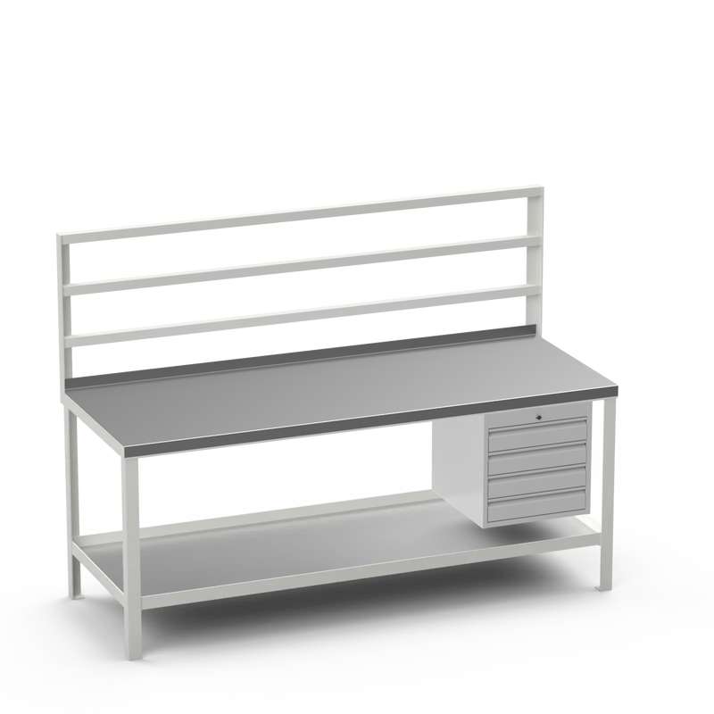 Heavy Duty Steel Workbench with Pegboard Support Rails & 4 Drawer Storage Unit