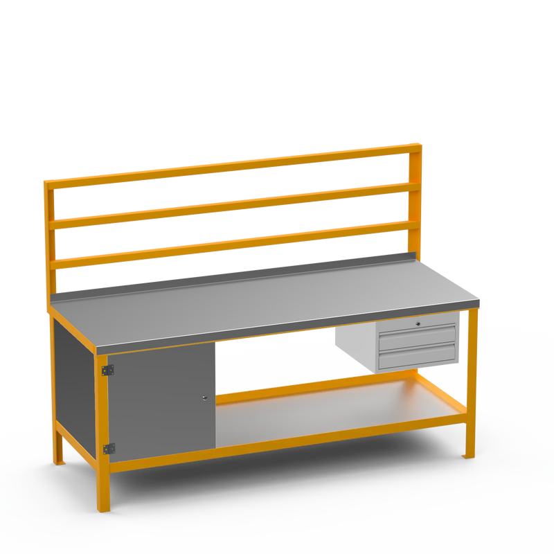 Steel Top Heavy Duty Workbench | Cupboard & 2 Drawer Storage