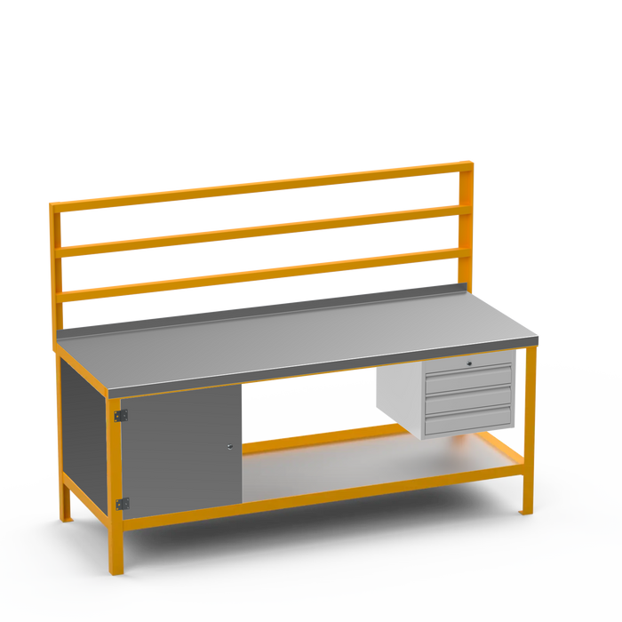 Steel Top Heavy Duty Workbench | Enclosed Cupboard & 3 Drawer Storage