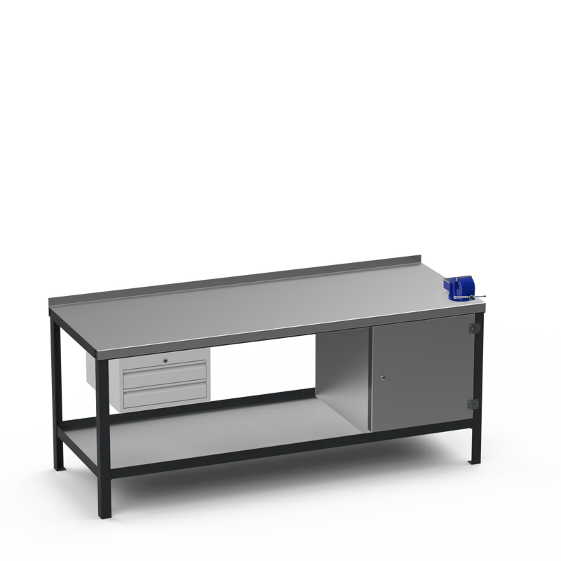Steel Top Heavy Duty Workbench | 2 Drawer Storage Unit & Cupboard & 4 Inch Bench Vice