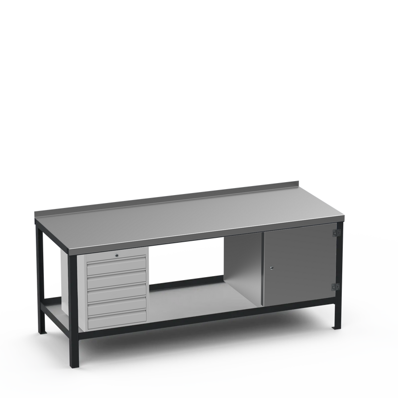 Steel Top Heavy Duty Workbench | 5 Drawer & Cupboard Storage