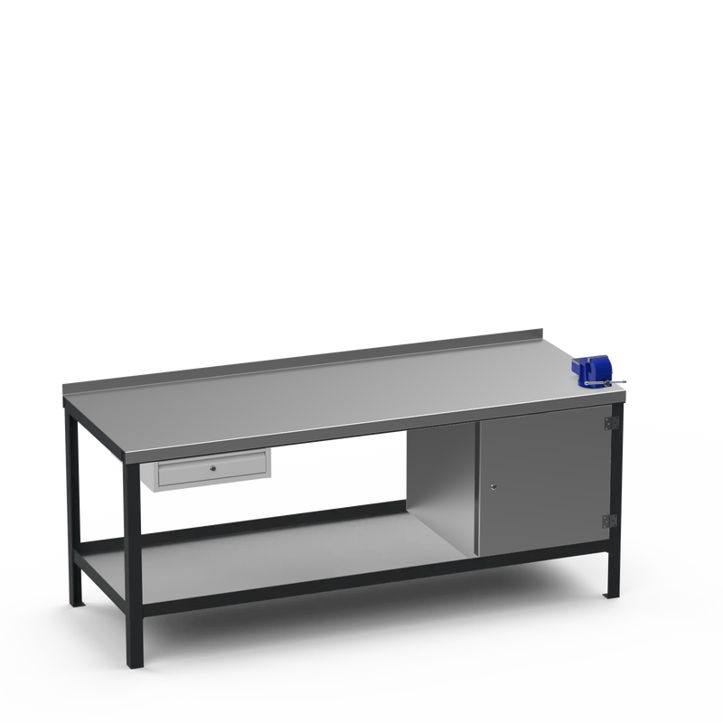 Steel Top Heavy Duty Workbench | Single Drawer Storage Unit & Cupboard & 4 Inch Bench Vice