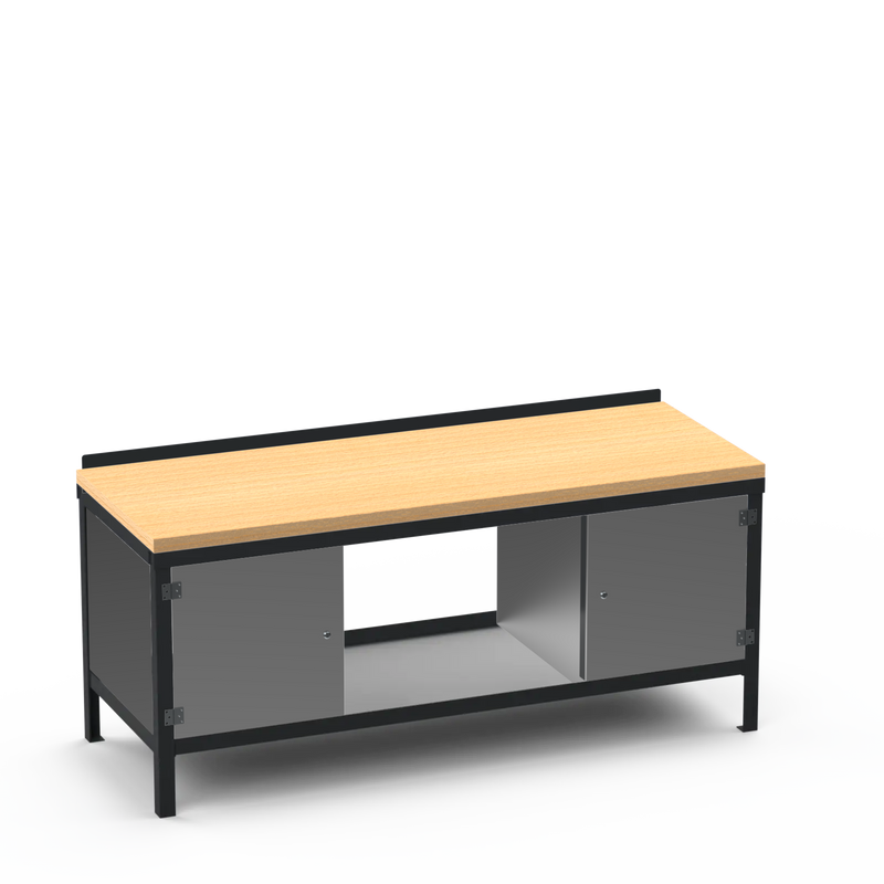 Wood Top Heavy Duty Workbench | Enclosed Cupboard & Storage