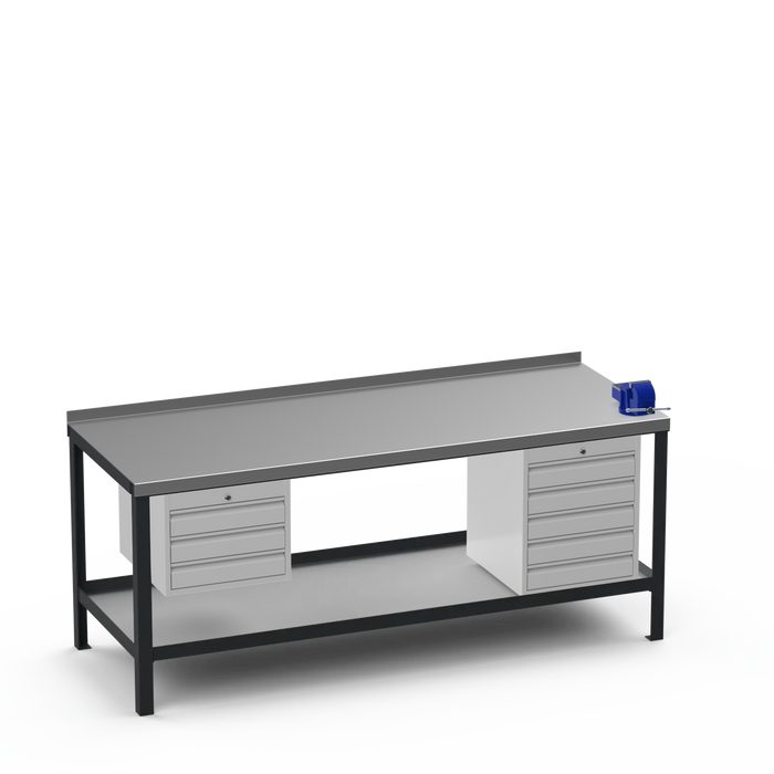 Steel Top Heavy Duty Workbench | 3 Drawer & 5 Drawer & Right 4 Inch Vice Storage
