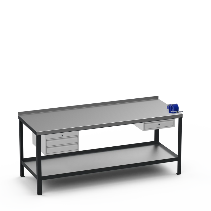 Steel Top Heavy Duty Workbench | 2 Drawer Storage Unit & Single Drawer Storage Unit & 4 Inch Bench Vice