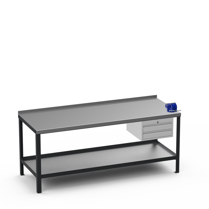 Steel Top Heavy Duty Workbench | 2 Drawer & Right 4 Inch Vice Storage