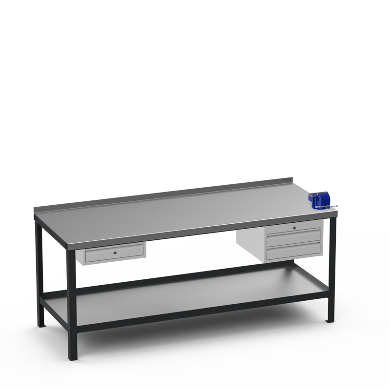 Steel Top Heavy Duty Workbench | Single Drawer Storage Unit & 2 Drawer Storage Unit & 4 Inch Bench Vice