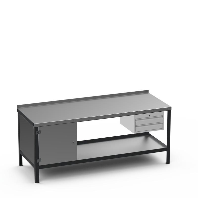 Steel Top Heavy Duty Workbench | Cupboard & 2 Drawer Storage