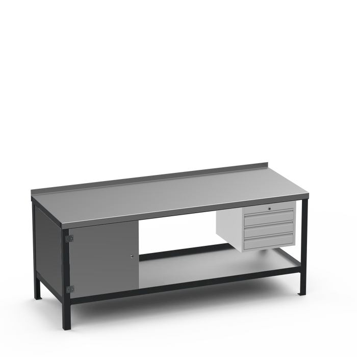 Steel Top Heavy Duty Workbench | Enclosed Cupboard & 3 Drawer Storage