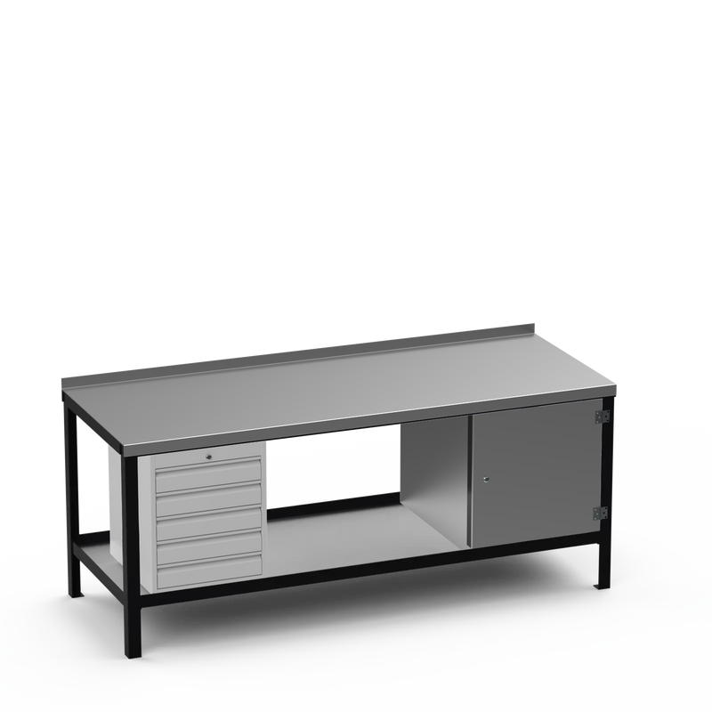 Steel Top Heavy Duty Workbench | 5 Drawer & Cupboard Storage