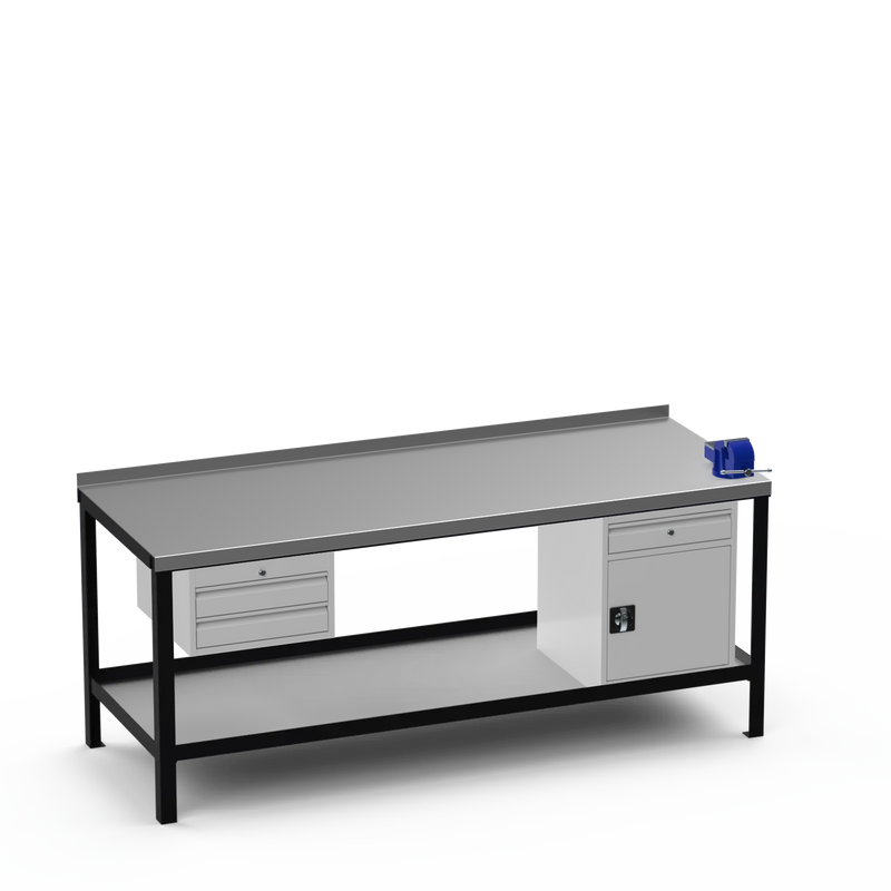 Steel Top Heavy Duty Workbench | 2 Drawer Storage Unit & Cupboard w/ Drawer & 4 Inch Bench Vice