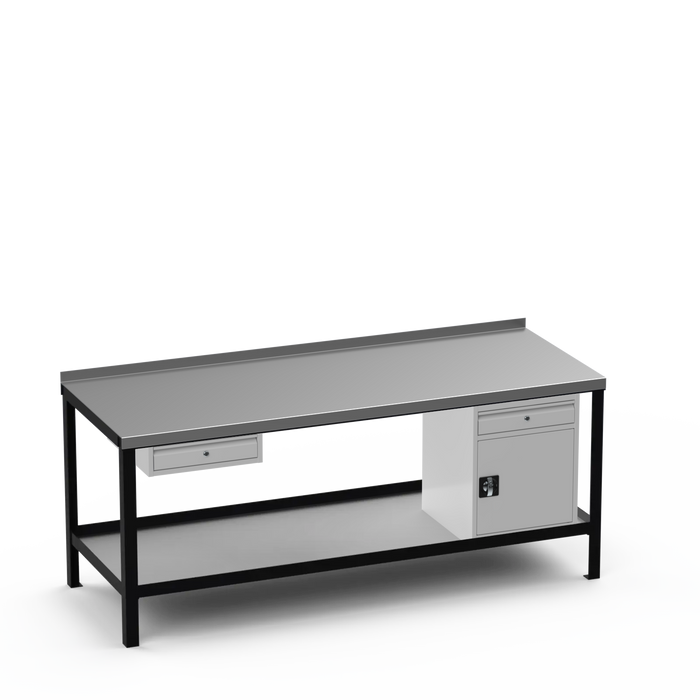 Steel Top Heavy Duty Workbench | Single Drawer & Cupboard w/ Drawer Storage