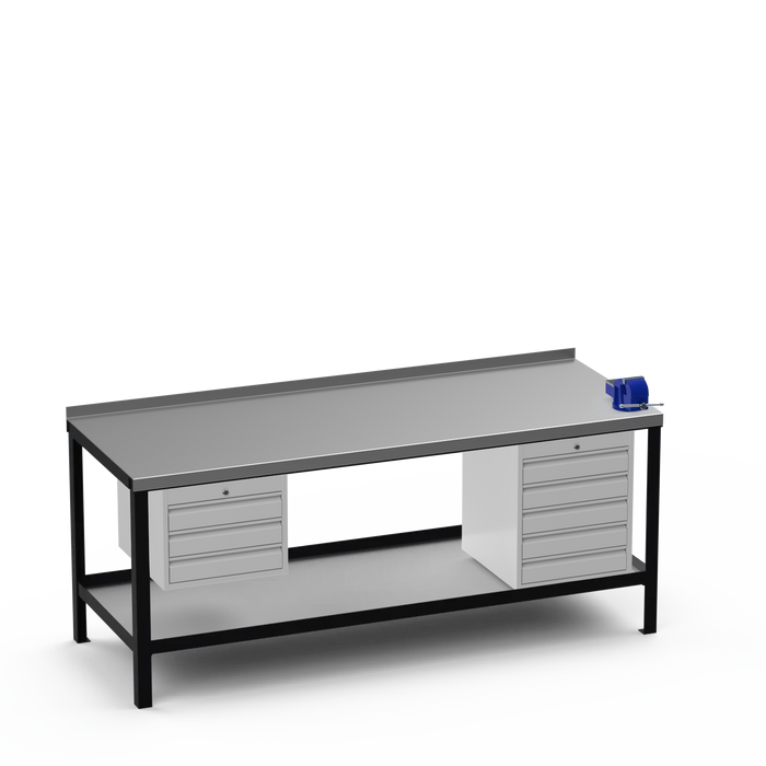Steel Top Heavy Duty Workbench | 3 Drawer & 5 Drawer & Right 4 Inch Vice Storage