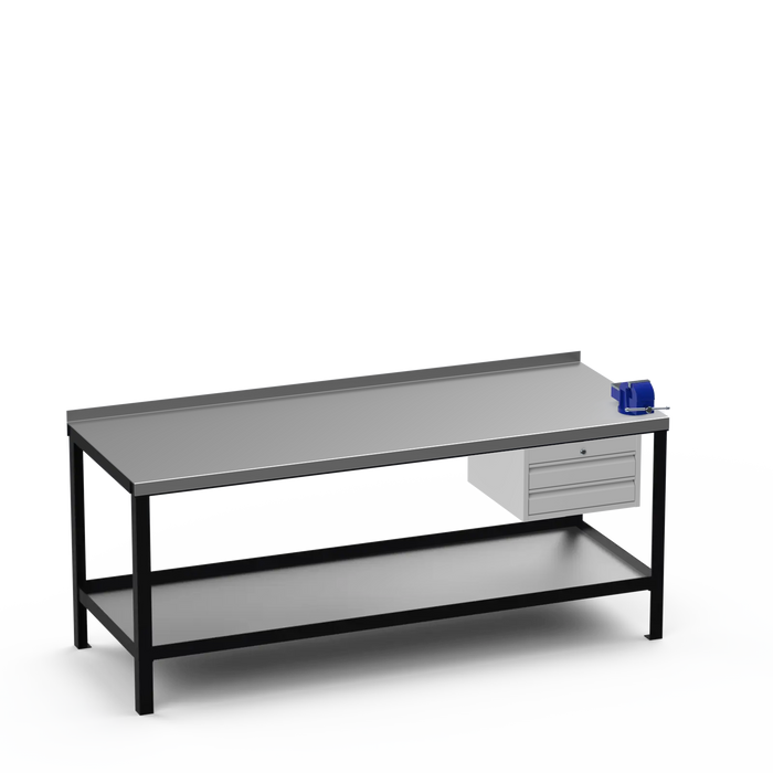 Steel Top Heavy Duty Workbench | 2 Drawer & Right 4 Inch Vice Storage