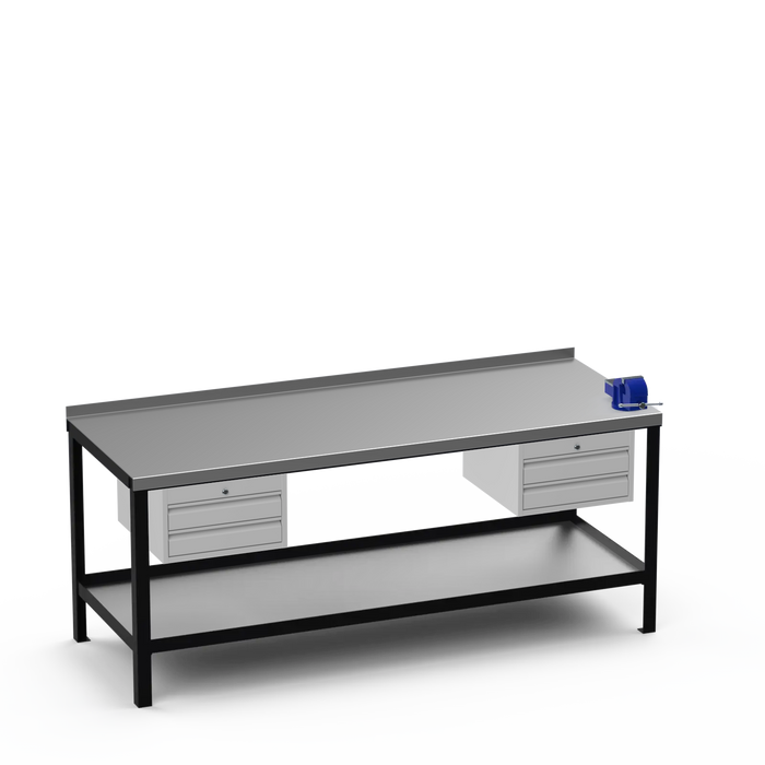Steel Top Heavy Duty Workbench | 2 Drawer & 2 Drawer & Right 4 Inch Vice Storage