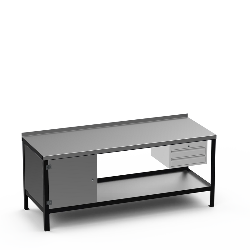 Steel Top Heavy Duty Workbench | Cupboard & 2 Drawer Storage