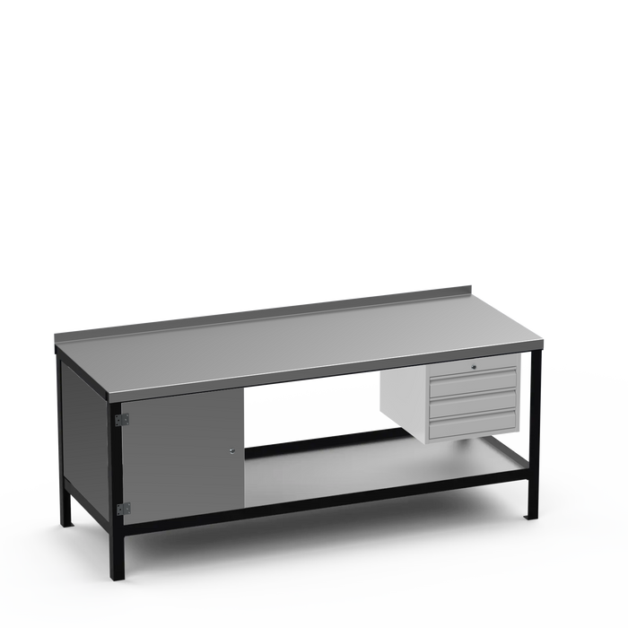 Steel Top Heavy Duty Workbench | Enclosed Cupboard & 3 Drawer Storage