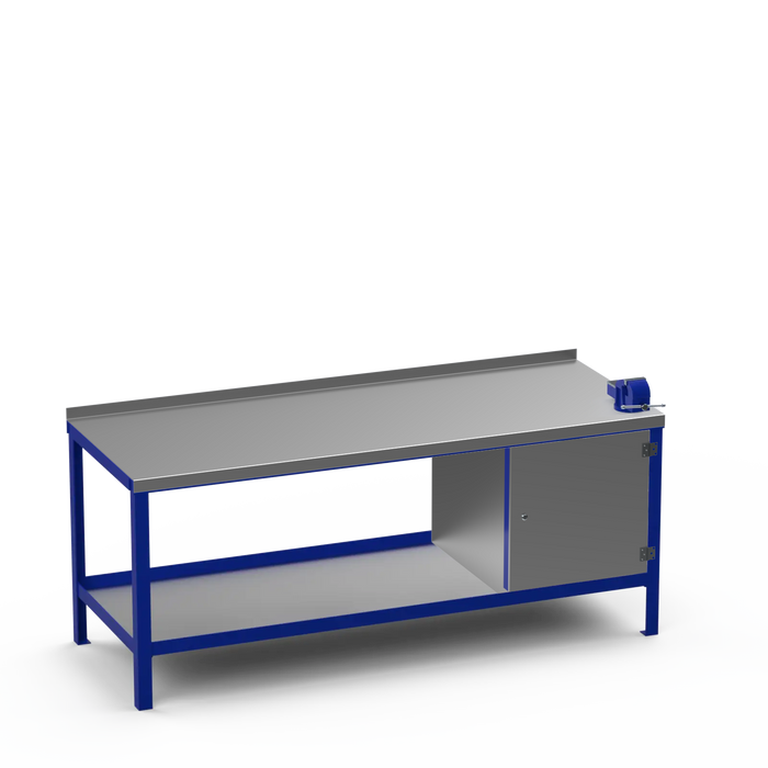 Steel Top Heavy Duty Workbench | Enclosed Cupboard & Right 4 Inch Vice