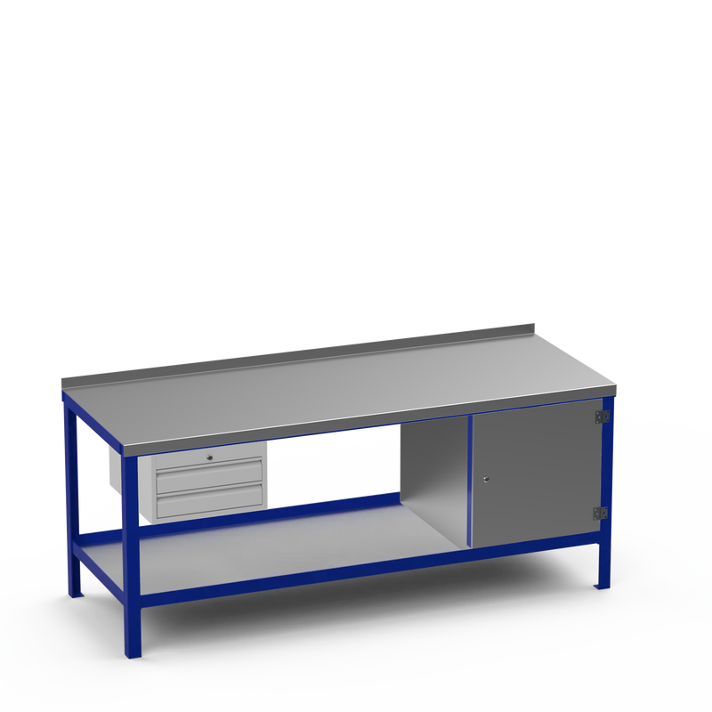 Steel Top Heavy Duty Workbench | 2 Drawer & Cupboard Storage