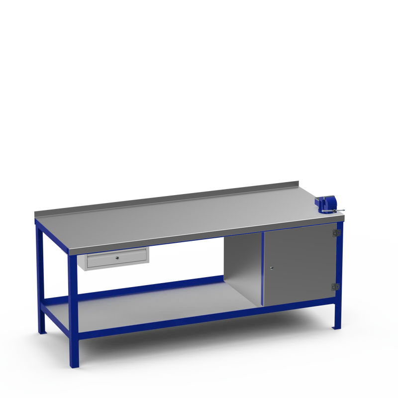 Steel Top Heavy Duty Workbench | Single Drawer Storage Unit & Cupboard & 4 Inch Bench Vice