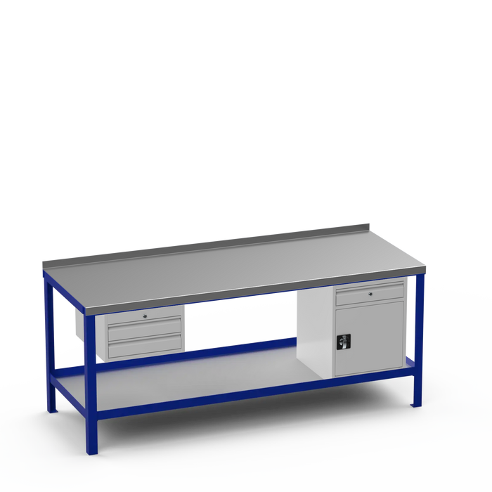 Steel Top Heavy Duty Workbench | 2 Drawer & Cupboard w/ Drawer Storage