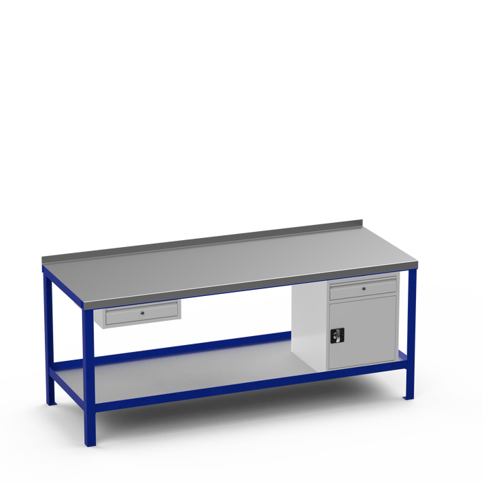 Steel Top Heavy Duty Workbench | Single Drawer & Cupboard w/ Drawer Storage
