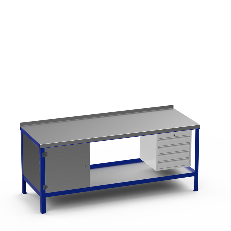 Steel Top Heavy Duty Workbench | Cupboard & 4 Drawer Storage