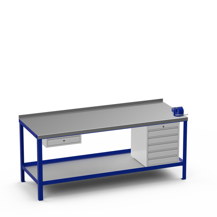 Steel Top Heavy Duty Workbench | Single Drawer & 5 Drawer & Right 4 Inch Vice