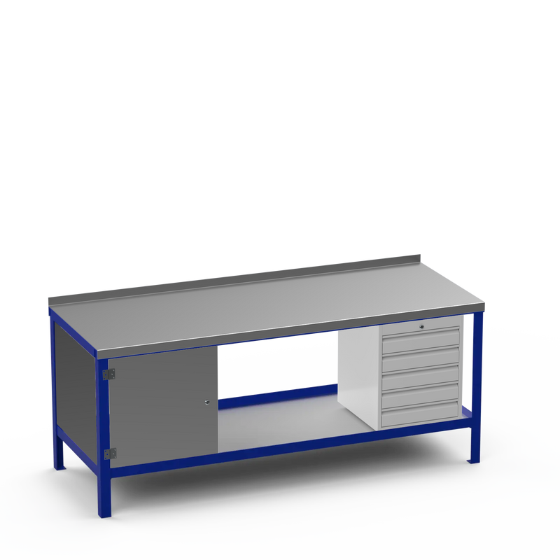 Steel Top Heavy Duty Workbench | Cupboard & 5 Drawer Storage