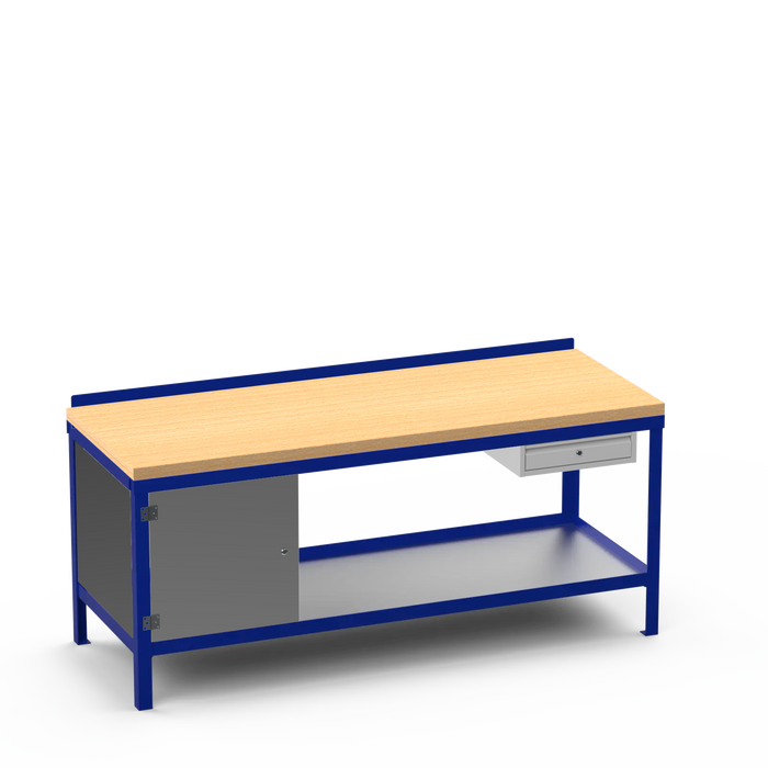 Wood Top Heavy Duty Workbench | Enclosed Cupboard & Single Drawer Storage