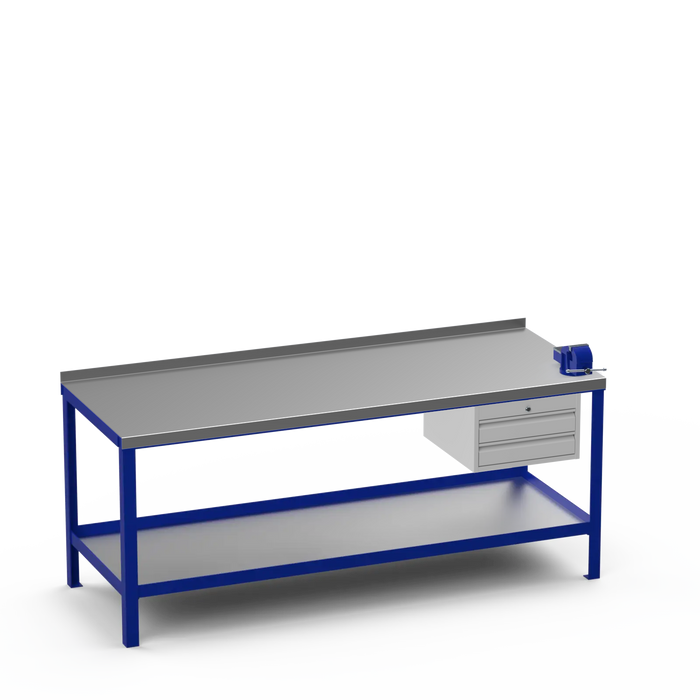 Steel Top Heavy Duty Workbench | 2 Drawer & Right 4 Inch Vice Storage