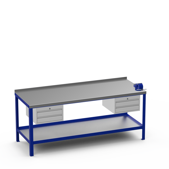 Steel Top Heavy Duty Workbench | 2 Drawer & 2 Drawer & Right 4 Inch Vice Storage